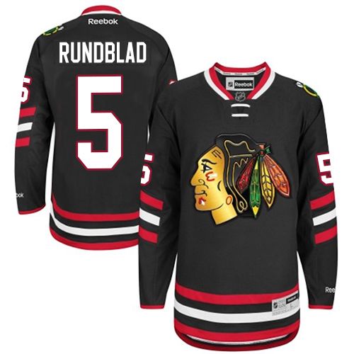 #5 Reebok Authentic David Rundblad Men's Black NHL Jersey - Chicago Blackhawks 2014 Stadium Series