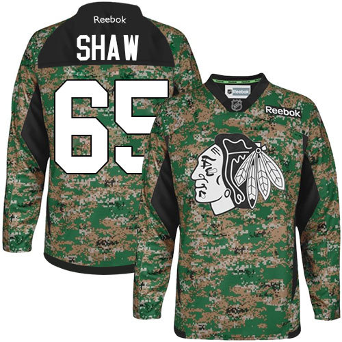 #65 Reebok Premier Andrew Shaw Men's Camo NHL Jersey - Chicago Blackhawks Veterans Day Practice